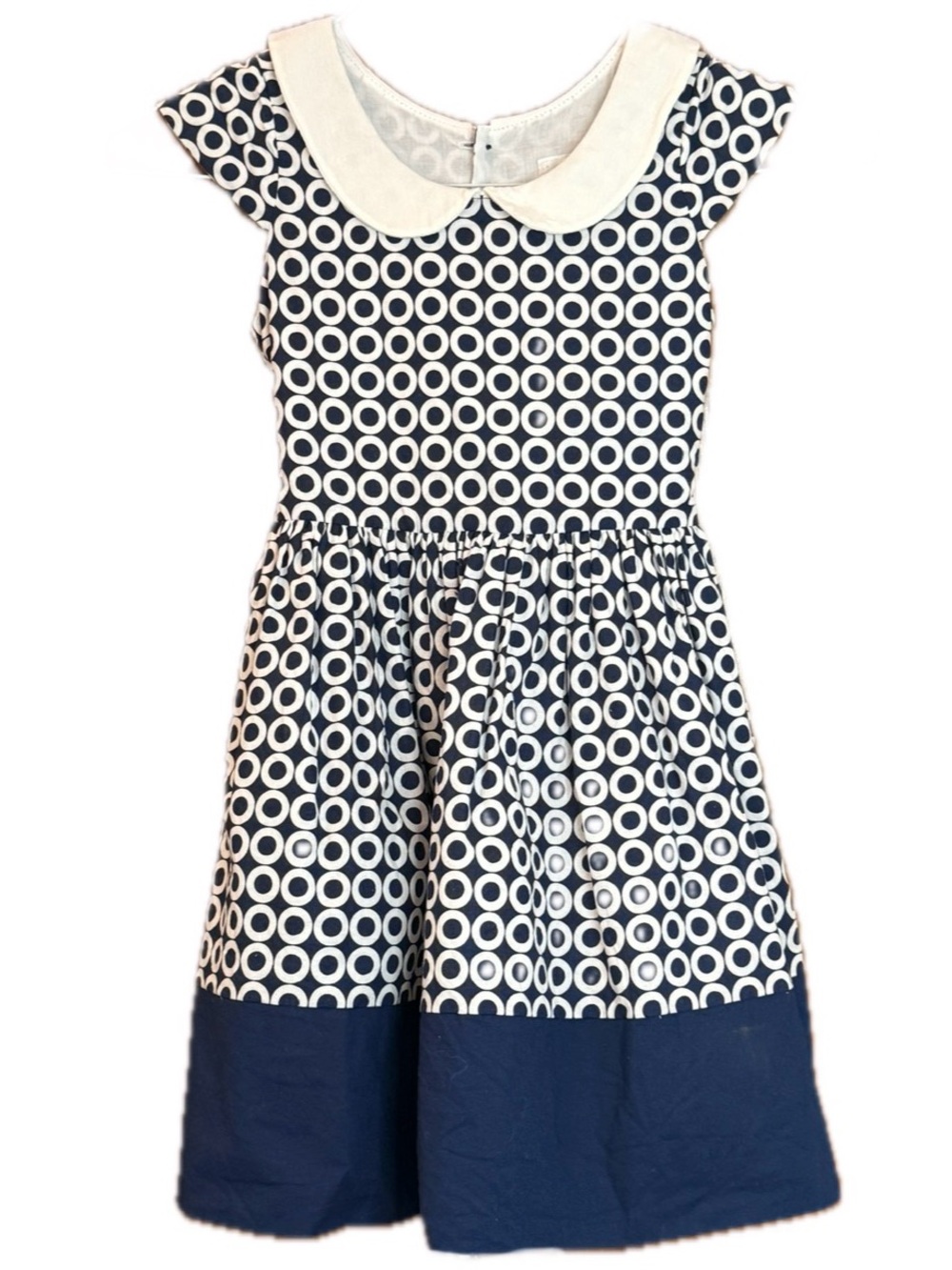 Isabel Garreton Girls Navy White Geometric Cotton Dress PeterPan Collar - size 6
